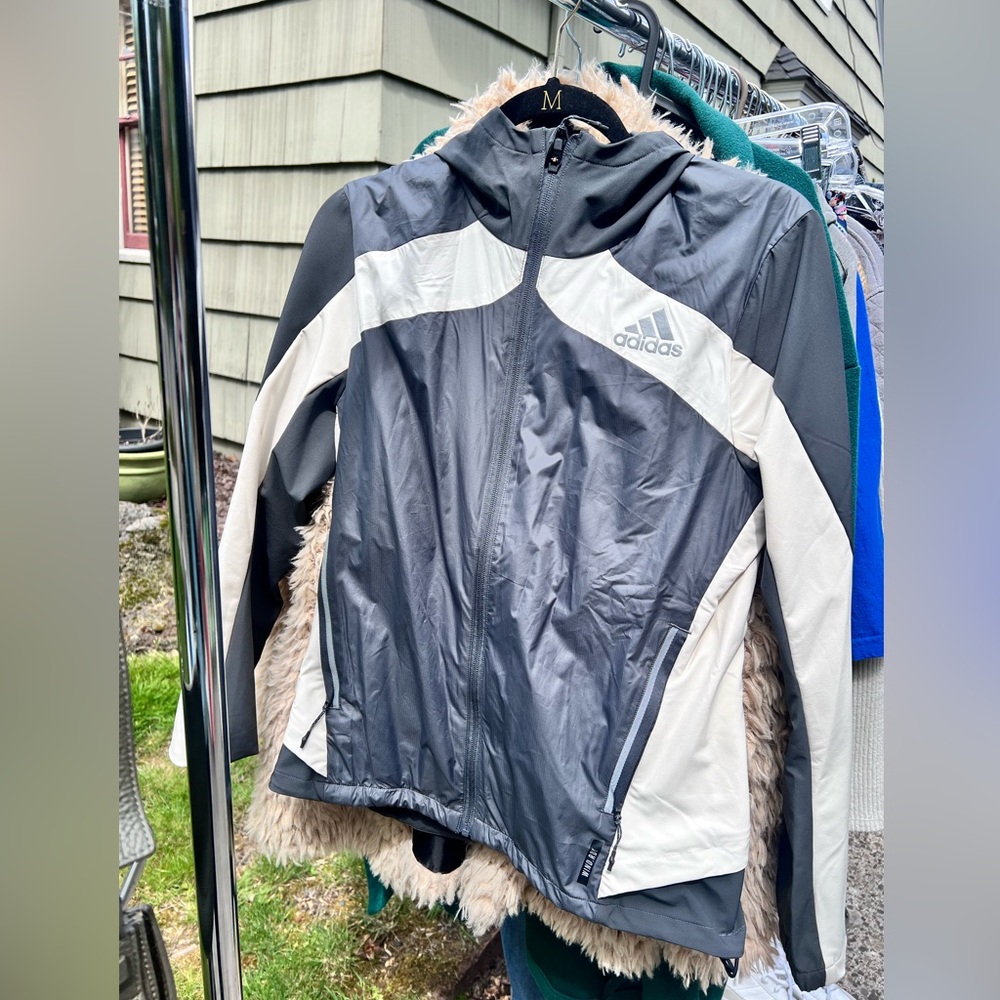 Adidas Gray & White Windbreaker Jacket